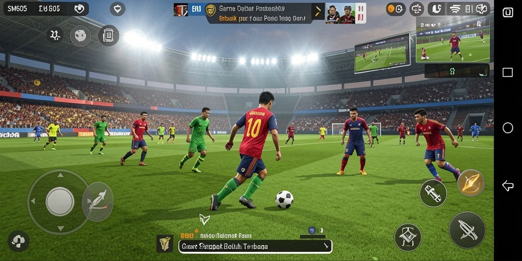 Tangkapan layar SM605 menampilkan momen mendebarkan dalam permainan sepak bola.
